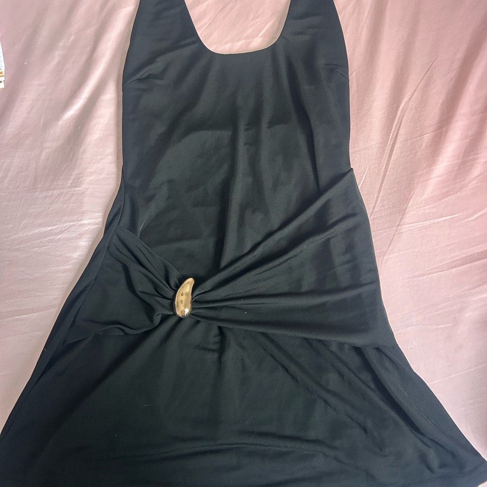 White Fox Boutique Black Mini Dress with Gold Accent